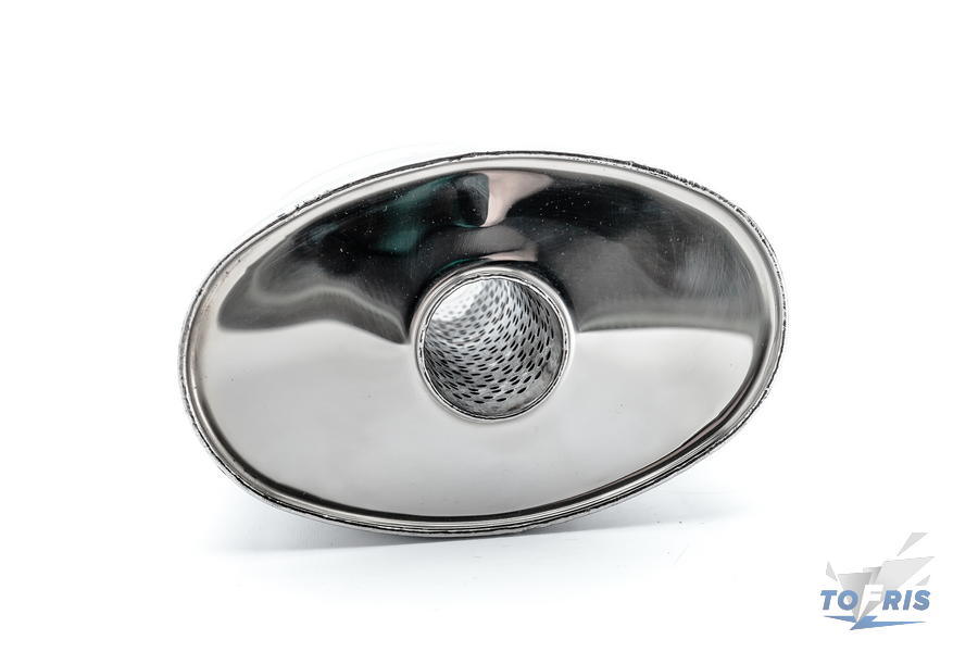 Глушитель универсальный 170*272*450*63, AISI 304 с камерой разрыва, с набивкой, центр. вход /выход  - 3